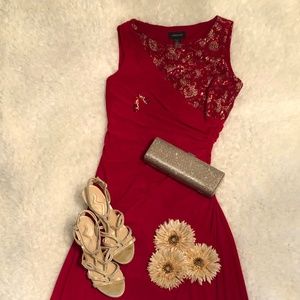 R&M Richards Red Sequined Formal Dress Size 8